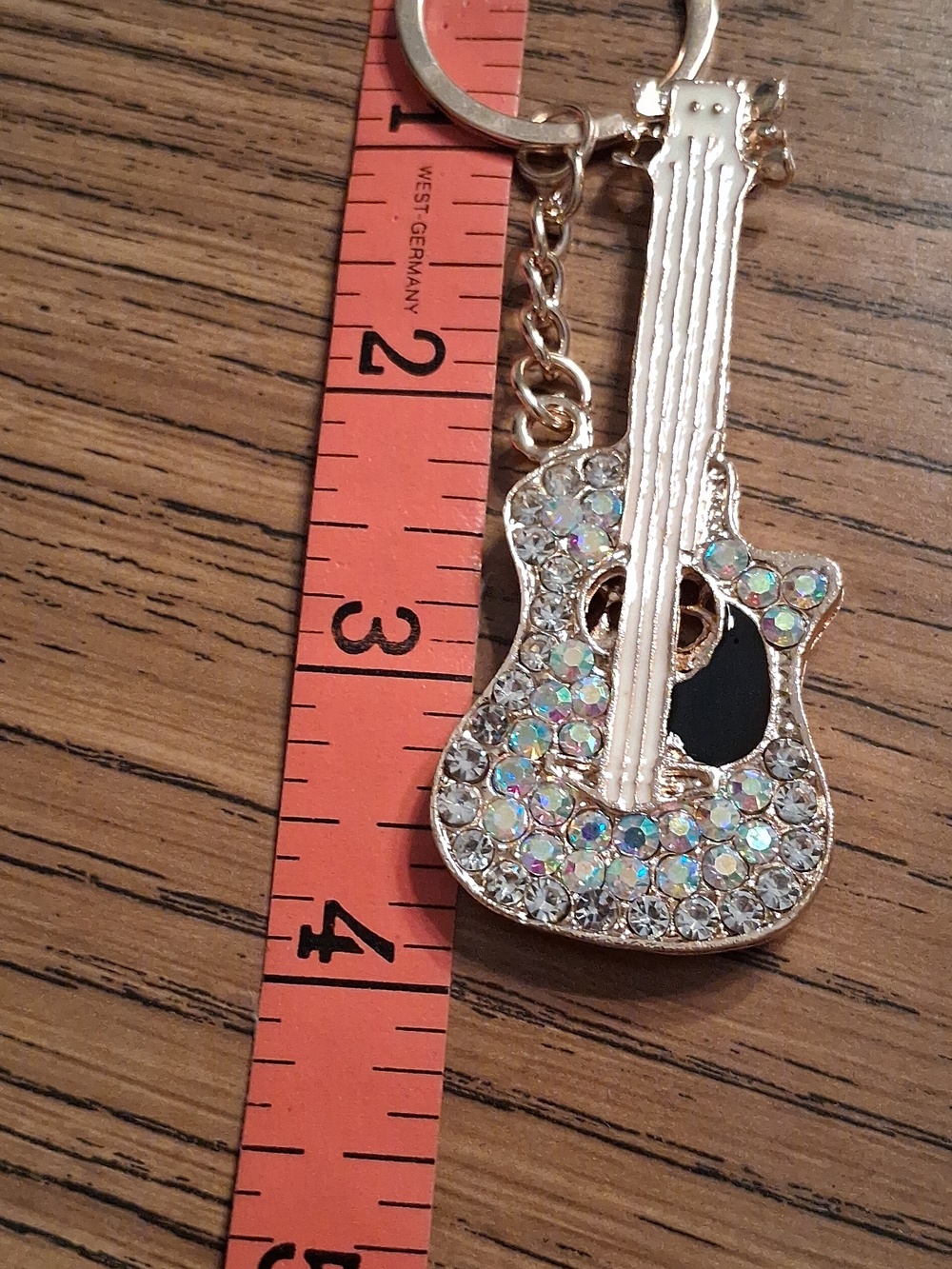 Gold & Crystal Embellished Guitar Key Chain/ Purse Charm NIB - Picture 7 of 9